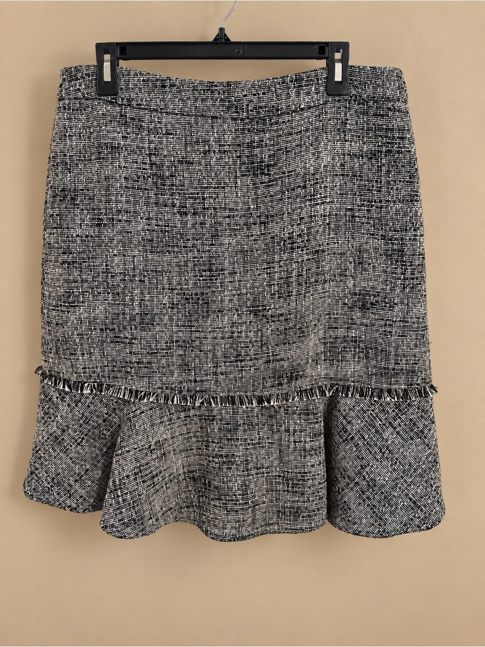 Karl Lagerfeld Black & White Tweed Ruffle-Hem Skirt